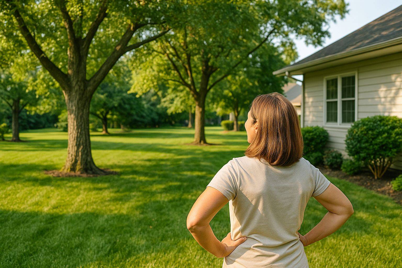 Homeowner enjoying a healthy yard with well-maintained trees in Middletown