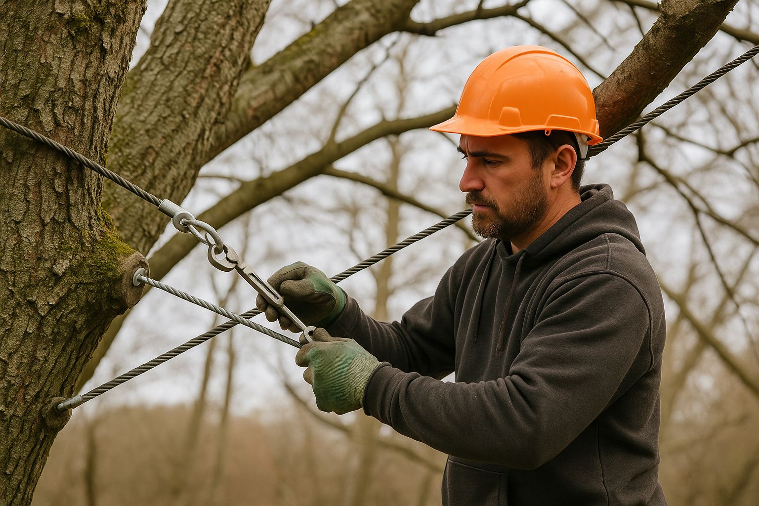 Arborist injecting nutrients into a tree's roots using specialized equipment