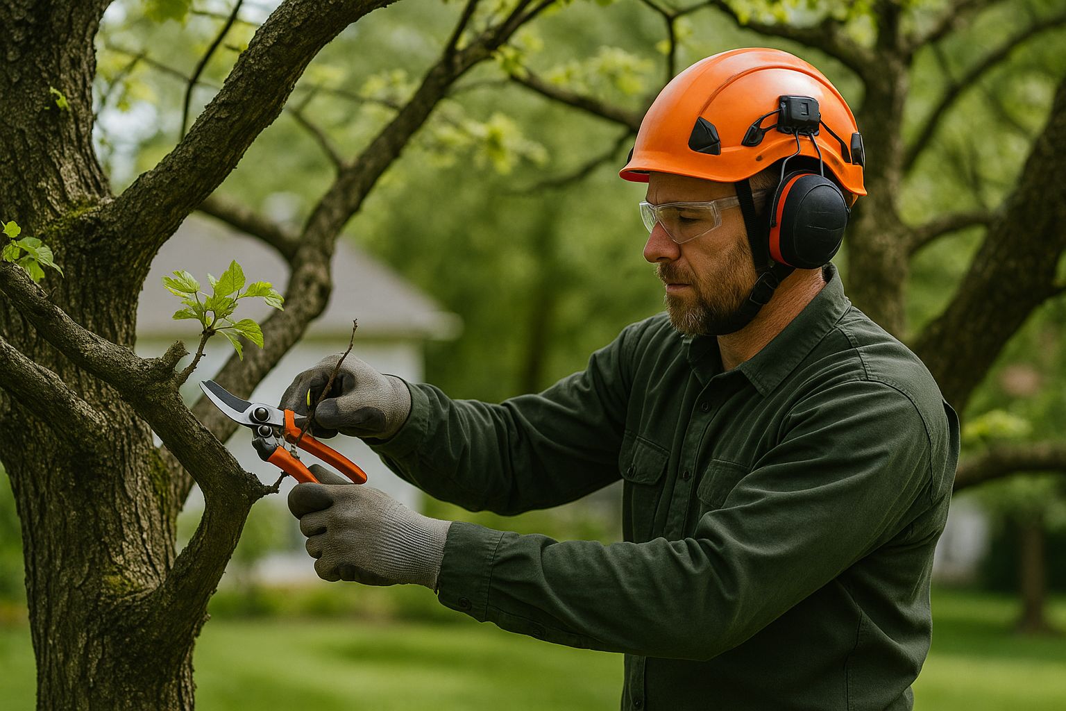 Arborists installing cables and braces to storm‑proof a tree